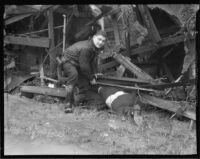 Relief worker with disaster victim, La Crescenta-Montrose, 1934