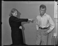 Violet Mulkey points at attacker George Fousse at the police station, Van Nuys 1935