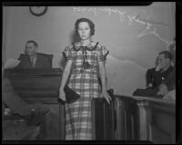 Jewel Inez Joseph, mother of Ruth Attaway who died after an abortion, in court, Los Angeles, 1935