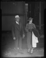 Herbert E. Gaston and his wife Ethel Gaston at a train station, Los Angeles (probably), 1935