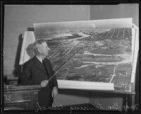 Major General Lansing H. Beach at the witness stand discussing the construction of an industrial harbor, Los Angeles, 1935