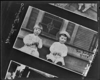 Robert E. Stevens and Martha Stevens as children in a 1910 photograph, copy photo 1935
