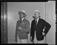 Nightclub operator Frank Sebastian and manager Walter Pollack at liquor hearing, Los Angeles, 1935