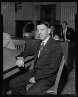 Charles C. Baker testifies during Kent Parrott liquor hearing, Los Angeles, 1935