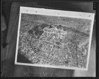 Aerial photograph showing the location of the proposed housing project at Elysian Park, Los Angeles, 1935