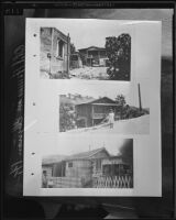 Three photographs of old wood frame houses in Elysian Park, Los Angeles, 1935