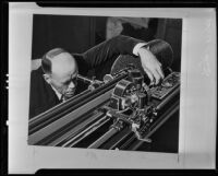 Unidentified operator facilitating Wirephoto, Los Angeles, 1934-1935