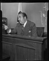 Walter Connolly, character actor, testifying in an injury lawsuit, Los Angeles, 1935