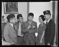 Shiro Otsuji makes a face to give I.K. Sano, J.T. Koseiki, and Mr. and Mrs. Iwanaga a good laugh, Los Angeles, 1935