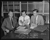 Howard A. Judy, Robert H. O'Brien, and Arthur H. Lund hold a session at the Federal Building, Los Angeles, 1935
