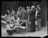 Mary Louise Cline, Dolly Born and others listen to Dr. Edward G. Roehrig talk about snakes, Los Angeles, 1935