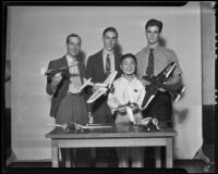 Winners of the Jimmie Allen Model Plane Contest pose for a photograph, Los Angeles, 1935