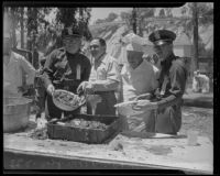 Sheriff Biscailuz, Bill Bright, Charles Ellison, and Harris Stewlord at the Sheriff Barbecue, Los Angeles, 1935