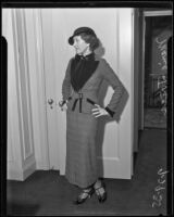 Marie Jones models a suit, Los Angeles, 1935