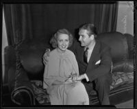 Performers Katherine Lewis and David Newell prepare to marry, Los Angeles, 1935