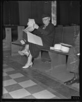 Orfa Jean Shontz combs through reports at court, Los Angeles, 1935