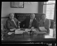 William M. Jeffers, Carl R. Gray, and J. L. Haugh discuss the railroad industry, Los Angeles, 1935