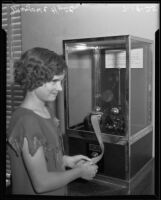 Marjorie Hunter receives output from a new seismograph at Griffith Observatory, Los Angeles, 1935