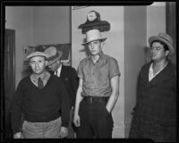 John M. Gee, Edward L. Falconer, Lloyd Marvin Ellis (alias Robert Ellis), and Rosario Roldan, burglary suspects, Los Angeles, 1935
