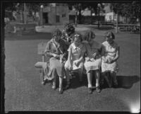 Girl scouts on a park bench, Los Angeles, 1935