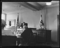 Royal Leonard testifying in Judge Bowron's court, Los Angeles, 1935