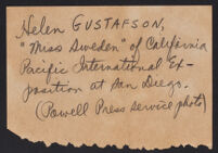 Handwritten note describing related photograph of Helen Gustafson, 1935