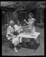 Mrs. Albert Gunther, Mrs. George Cockle, Miss Mary Jo Cockle in the garden, Los Angeles, 1935