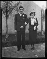 Newlyweds Mr. and Mrs. George L. Eastman, Jr., before their honeymoon, Los Angeles, 1935