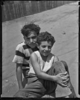 Angelo Nasca and Sam Nasca, brothers learning to swim, Los Angeles, 1935