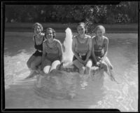 Mmes. James E. Wilson, Bert Dale, James Elliott, and M. Felix Werner enjoy the pool, Altadena, 1935