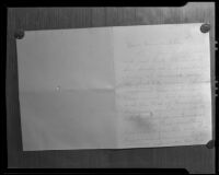 Page 1 of Rudolph Schiffman Jr. suicide note to mother and sister, Los Angeles, 1935