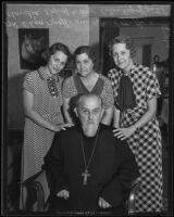 Revered Peter I. Popoff, Olga Popoff, Julia Popoff, and Claudia Popoff gather for the patriarch's transfer to a new church, Los Angeles, 1935