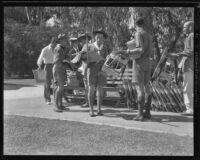 Santa Monica scouts receiving equipment before jamboree, Santa Monica, 1935