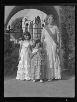 Festival Queen Gabriela Quiroz poses with her Princesses Charlene Lugo and Dorothy Martinez, San Gabriel, 1935