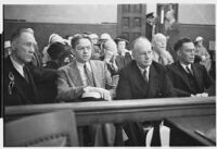Edward A. Earns, Roy L. Smith, James Hamilton Lash, and Carl M. Sweazy during the Rheba Crawford libel suit, Los Angeles, 1935