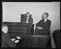 Elliott Theobald on the witness stand for factory fire, Los Angeles, 1935