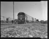 Santa Fe's Railway's newest diesel train completing a test run, Los Angeles, 1935
