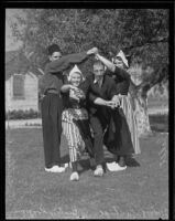 Arthur Koopmans, Beatrice Koopmans, John Plantage, and Anna Van Delft dance at the Bellflower dairy festival, Bellflower, 1935