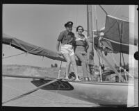 Jascha Heifetz and his wife Florence Vidor on their sailboat, Newport Beach, 1935