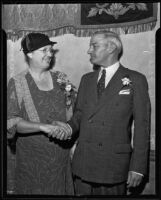 Thomas W. Forsyth shakes hands with Agnes St. Clare, Los Angeles, 1935