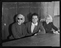 Mary and Cecelia Mann meet with the roommate of the victim, Harold Goldberg, who is being held in custody, Los Angeles, 1935
