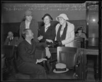 Ralph Dickson, Hilda Parvey, Marie Line and Madam Nan Kee go to court over petty theft, Los Angeles, 1935