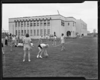 Students outside the new women's gymnasium at Chaffey Junior College, Ontario, 1935