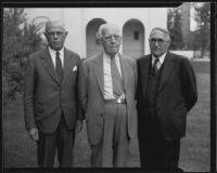Andrew Chaffey, W. W. Smith, and Andrew Rose at Chaffey College library dedication, Ontario, 1935