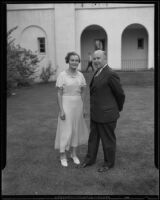Superintendent Vierling Kersey and college freshman Helen Harford at library dedication, Ontario, 1935