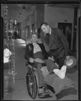 George McClung, traffic accident victim, and his attorney, John E. Dalton, Los Angeles, 1935