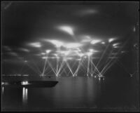 Lights from United States Fleet illuminate night sky, San Pedro, 1935