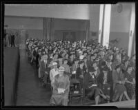 Audience at Los Angeles Times' First Annual Fashion Show, Los Angeles Times building, 1935