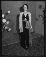 Model in dark dress at Times' fashion show, Los Angeles, 1935