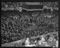 Rexford Guy Tugwell, U.S. Undersecretary of Agriculture, speaks at Olympic Auditorium, 1935